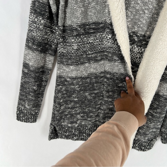 Lety & Me Dockerie Sherpa Trim Hooded Open Front Cardigan Gray‎ Womens Size S - Picture 7 of 13